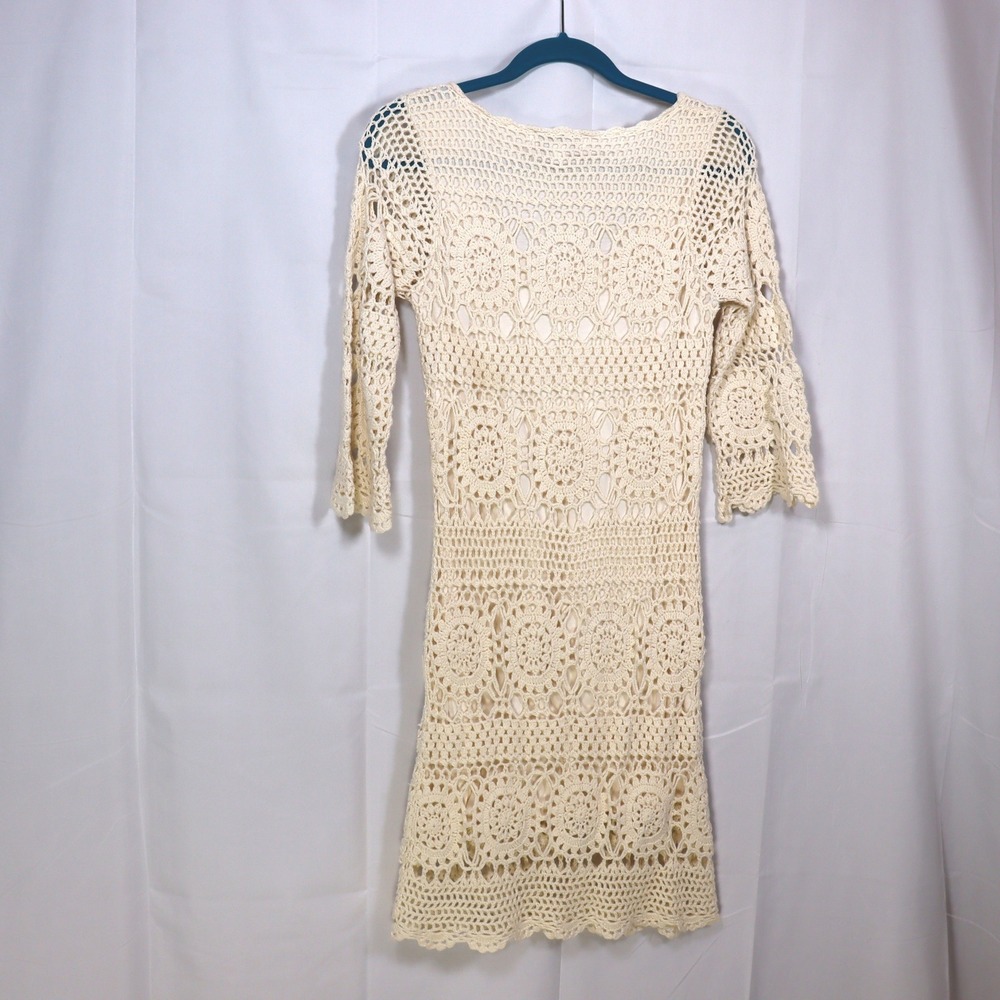 Forever New Crochet Lace Dress Womens 6 Cream Boho Floral Knit Mini Lined Summer